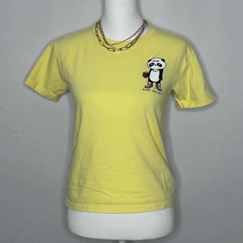 Riot Society Yellow Panda Graphic T-Shirt Japanese Ramen S streetwear